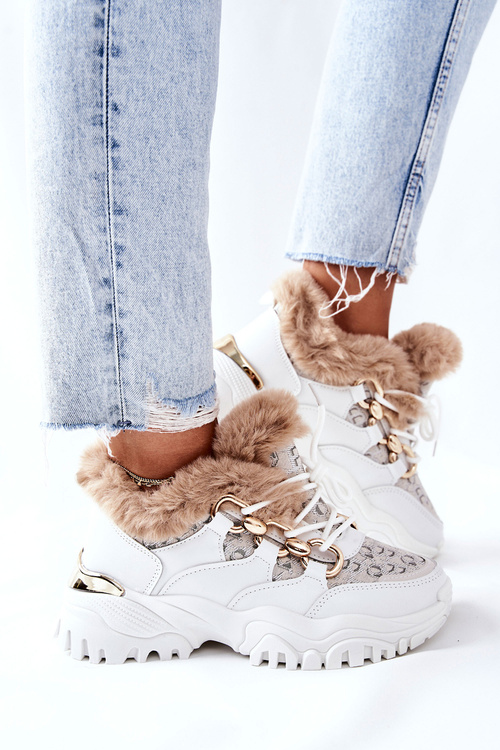 Damskie Ocieplane Sportowe Buty Białe Heart Beats