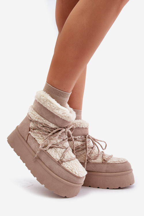 Platform Snow Boots With Lacing Light Beige Izathiel