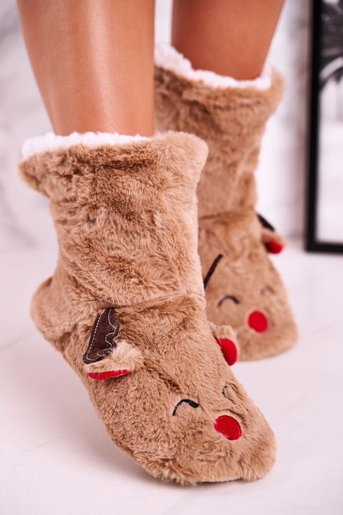 Christmas Insulated Slippers With Reindeer Béžové Rudolph