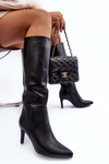 Leather Knee-High Boots with Heel Black Serpens