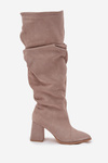 Wrinkled Boots Made of Natural Suede on Heel Lined Zazoo 4228 Beige