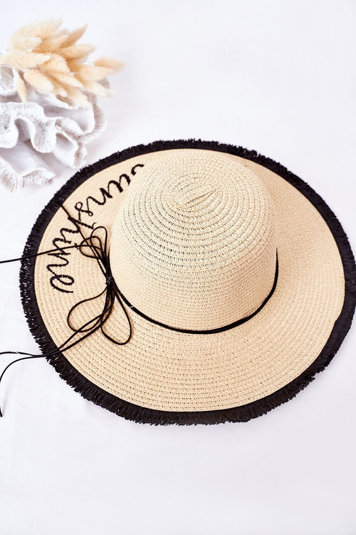 Braided Hat BRUNO ROSSI Hello Sunshine Beige-Black