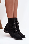 Suede women's ankle boots Zazoo 3085 black with decorative flowers