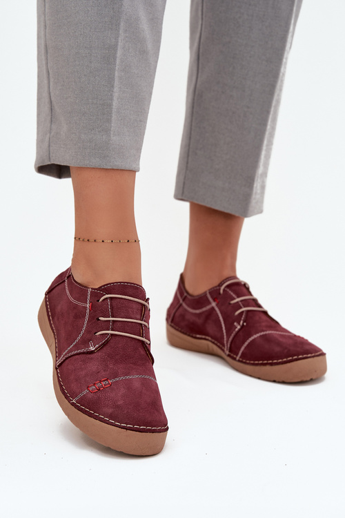 Leather Women's Loafers with Stitching Artiker 57C2111 Burgundy