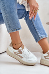 Sneakersy Eko Skórzane Damskie Na Platformie Biało-Beżowe Henizore