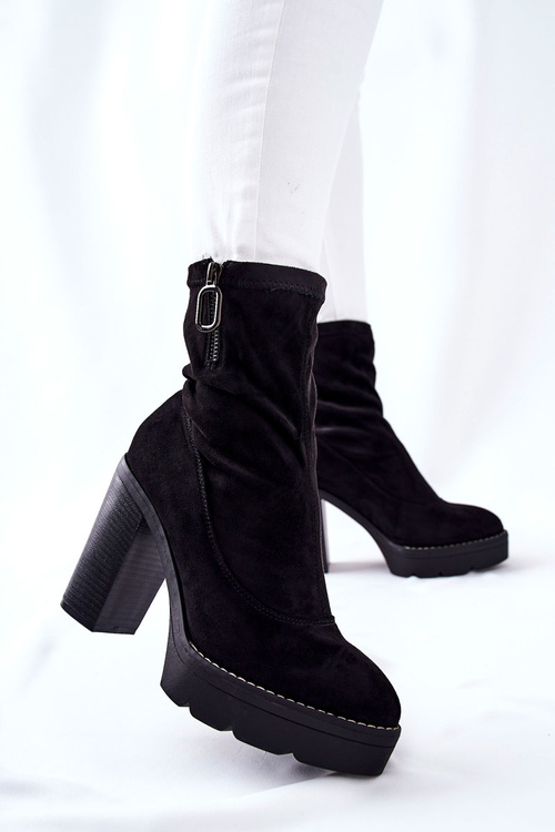 Suede Boots On Heel Black Marlevo