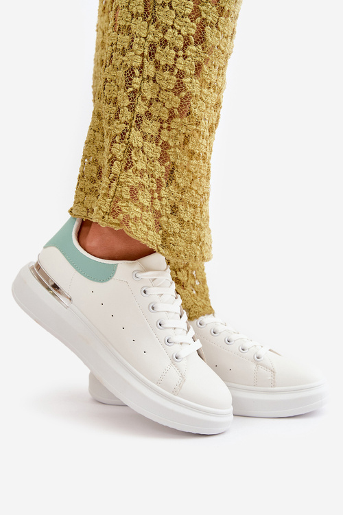 Low Women's Sneakers On Platform Made Of Eco Leather White-Green Nevelena