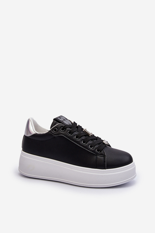 Sneakersy Eko Skóra Platforma Ozdoby Damskie Czarne Herbisa EV-307