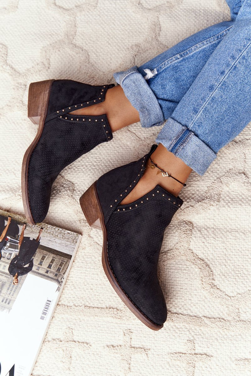 Openwork Boots With Cutouts Black Clever