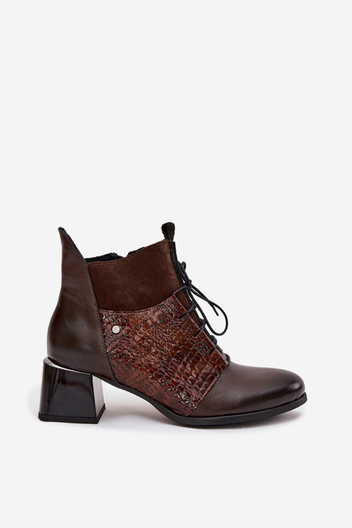 Zazoo 60503 Leather Ankle Boots with Heels Heated Chocolate