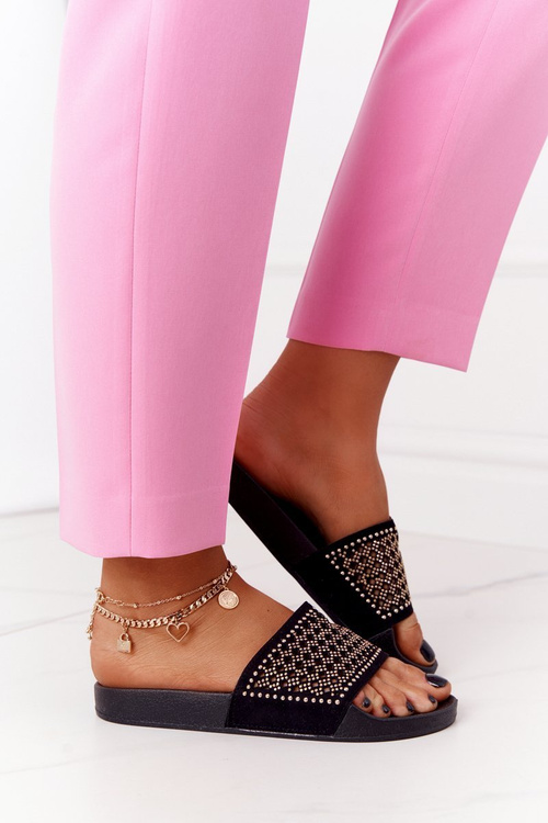 Women's Rubber Slippers With Sequins Black Tonya