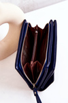 Large Leather Wallet On Zipper Navy Loreaine