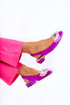 Suede Ballerinas On High Heels With Decoration Dark Pink Elena