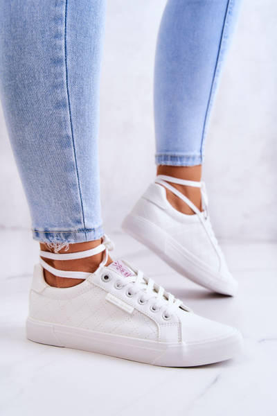 Trampki Damskie Skórzane Wiązane Białe Cross Jeans JJ2R4043C
