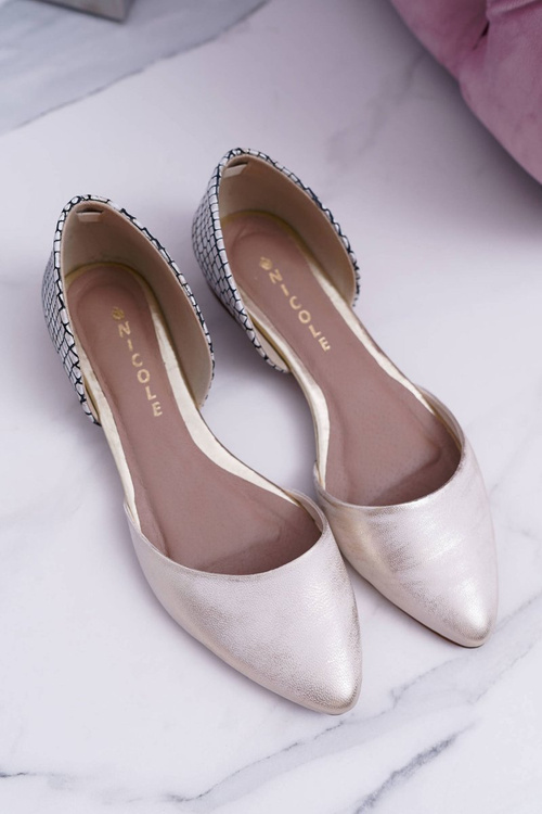 Women's Ballerinas Pointed Crocodile Pattern Leather Anthem Gold