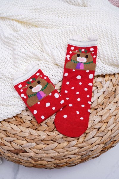 Women's Christmas Socks Red with Ears and Reindeer