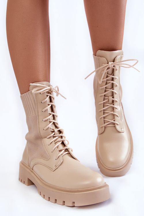 Leather Socks Lace-up Boots Light beige Riston
