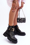 Stylish Lace-up Boots with Ornament Black Ollia