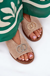 Ladies Sandals With Decoration On Flat Heel Eco Suede Beige Ralisses