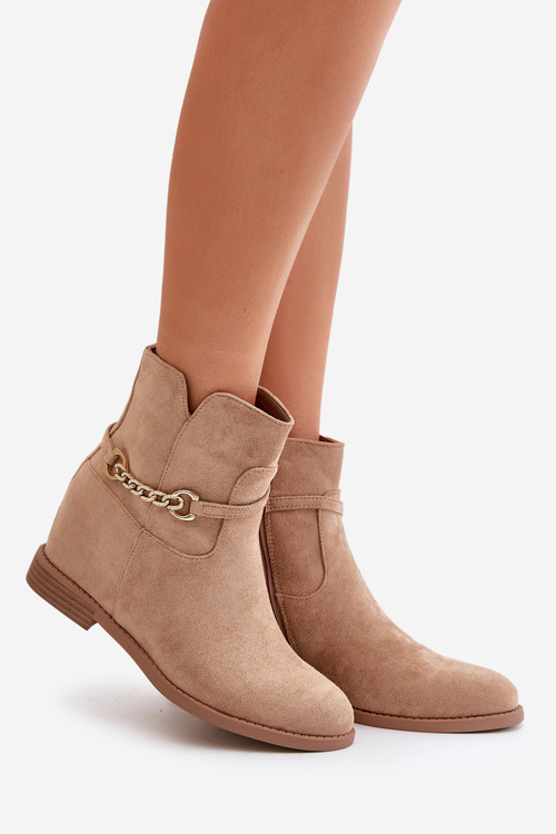 Womens Ankle Boots With Hidden Wedge Made Of Eco Suede Beige Ofcorna