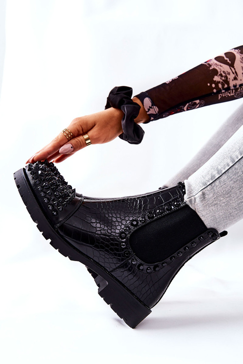Boots With Rhinestones Black Monah