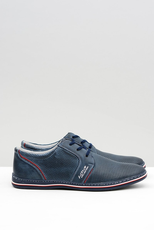 Men's Leather Lace-up Navy Blue Openwork Markos Half Shoes