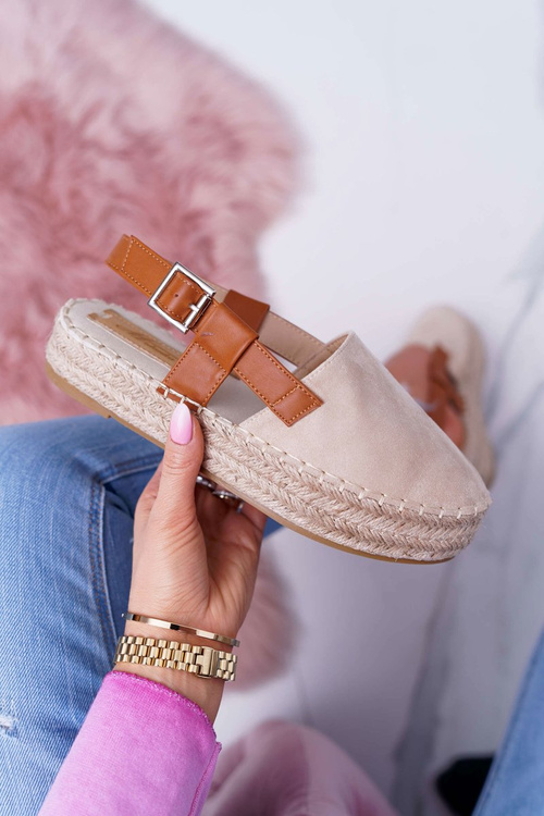 Women's Suede Platform Espadrilles Beige Parteno