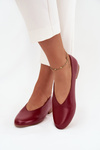 Damskie Eko Skórzane Baleriny Płaski Obcas Bordowe Olyssia