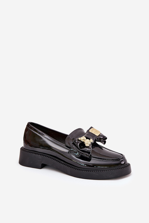 Lacquered moccasins with bow and decorative brooch black Leandriel