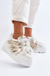 Sneakersy Skórzane Masywna Platforma Biało-Złote Zazoo 2F-7033
