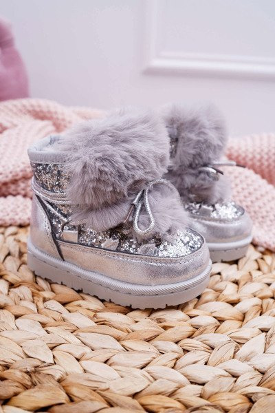 Children's Boots Snow Boots With Fur Silver Minnie Mouse