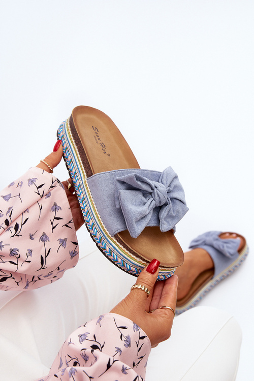 Women's Platform Sandals with Bow Blue Evatria