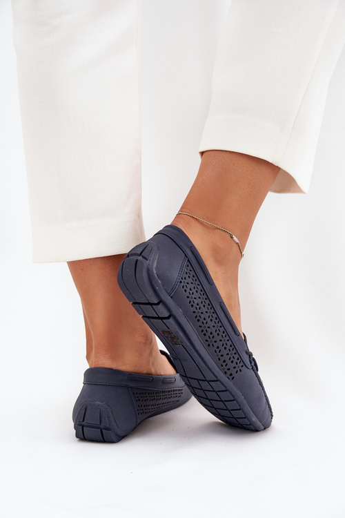 Women's moccasins with perforated pattern and lacing in navy Mirisa