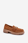Women's Loafers with Gold Decoration Eco Suede Camel Lighas