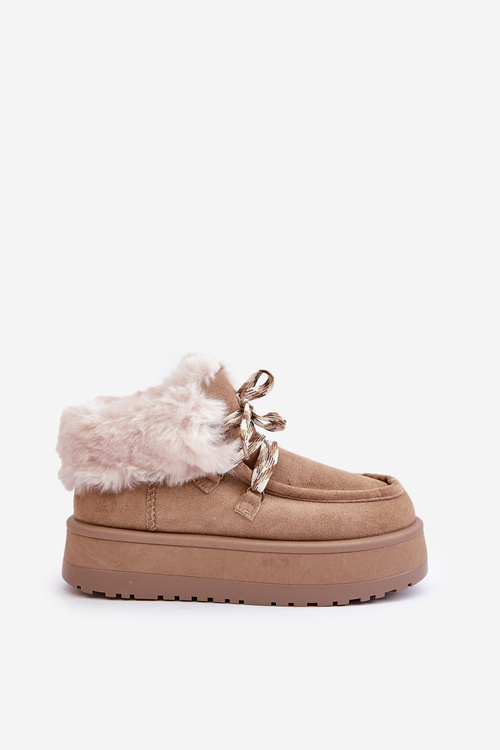Low women's snow boots on a platform with fur dark beige Neathren