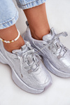 Zdobione Cyrkoniami Sneakersy Damskie Srebrne Porrot