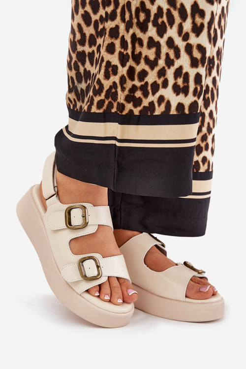 Women's Platform And Wedge Sandals With Buckles Beige Genorre