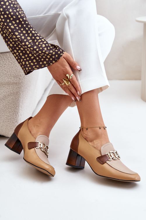Leather Heels On A Heel With A Golden Decoration Laura Messi 2861 Brown