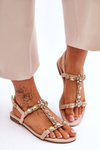 Women's Suede Sandals With Stones Beige Calabrio