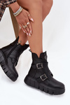 Leather Insulated Women's Ankle Boots On Platform With Buckles Vinceza 66842 Black