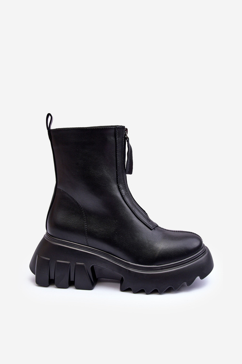 Women's Boots on a Chunky Platform with a Zipper Black Kusma