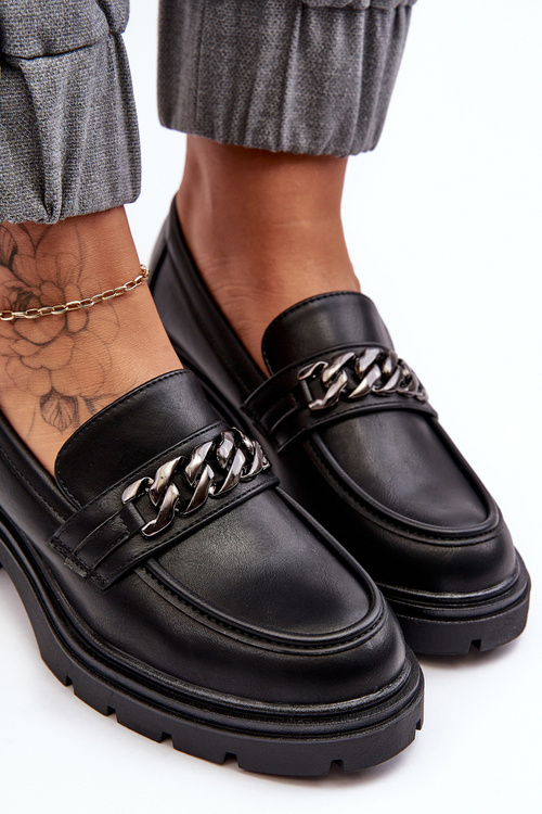 Półbuty Damskie Skórzane Niski Obcas Czarne Blimma A705