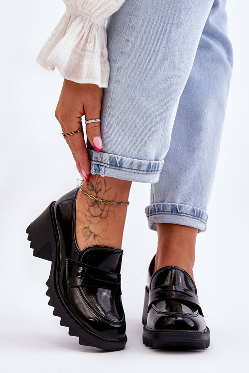 Lacquered Pumps Loafers On High Heels Black Jay 