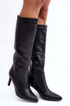 Leather Knee-High Boots with Heel Black Serpens