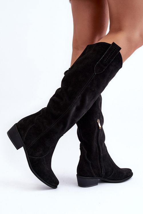 Kozaki Damskie Kowbojki Zamsz Zazoo 3427 Czarne