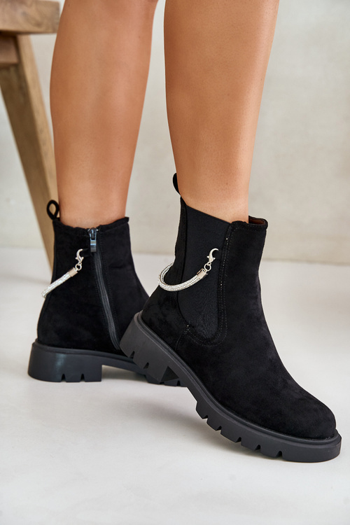 Insulated ankle boots with zipper and decorative strap black Labenne