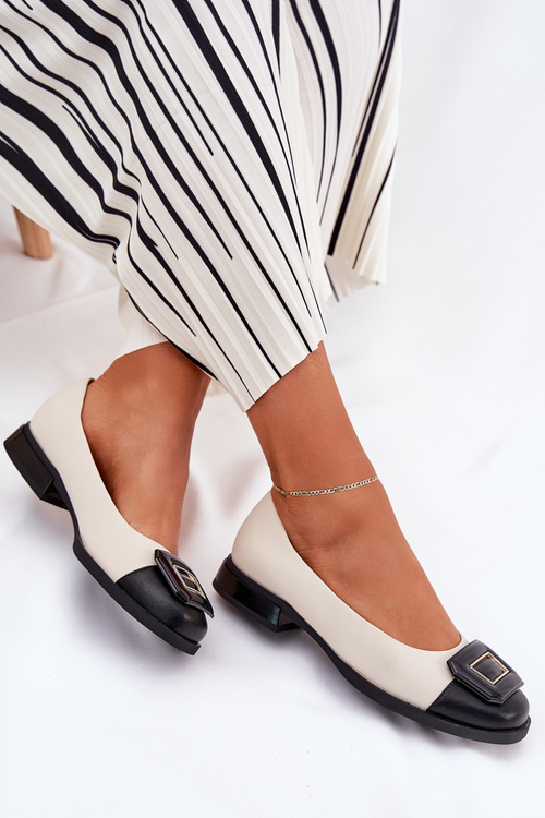 Baleriny Z Ozdobą Skóra Naturalna Beżowe D&A MK51-059