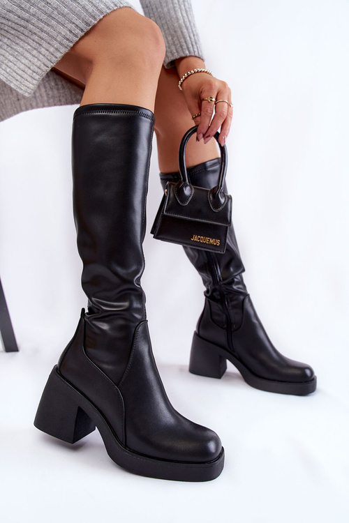 Women's Leather Warm Boots With Zipper Black Slavis