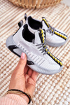 Sportowe Buty Dziecięce Szaro Białe Stich