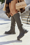 Women's High Black Boots Khaki Whats Going On